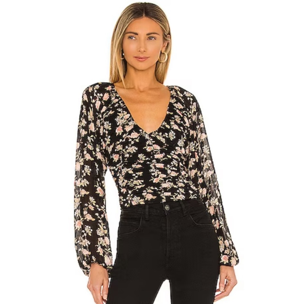 NEW! Free People Final Rose Blouse in Black Combo Size S